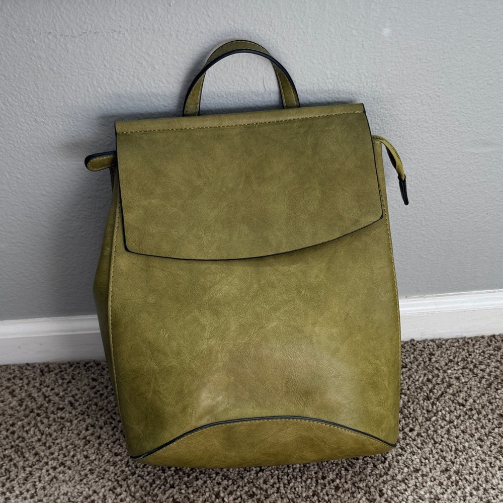 Vegan Olive Green Women's Backpack Purse - Sleek Everyday Bag